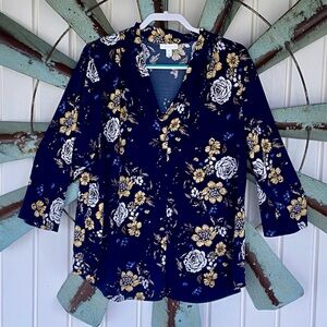 Charter Club Women's Long Sleeve Blue Floral Print Blouse Size 2XL
